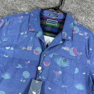 William Murray Shirt Mens Large Blue Geometric Short Sleeve Button Up New